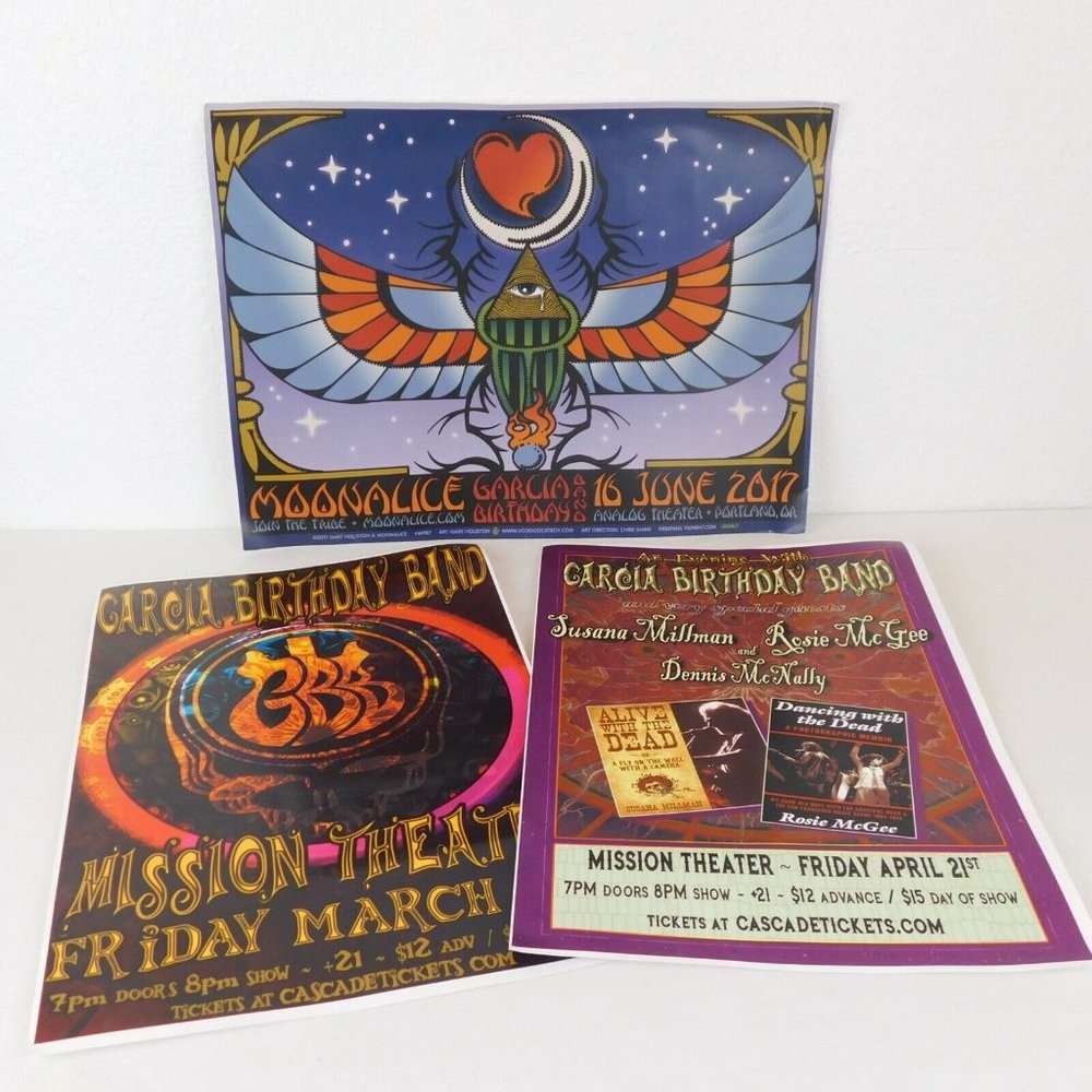 Garcia Birthday Band Lot of 3 Original Concert Posters Flyer Moonalice Oregon